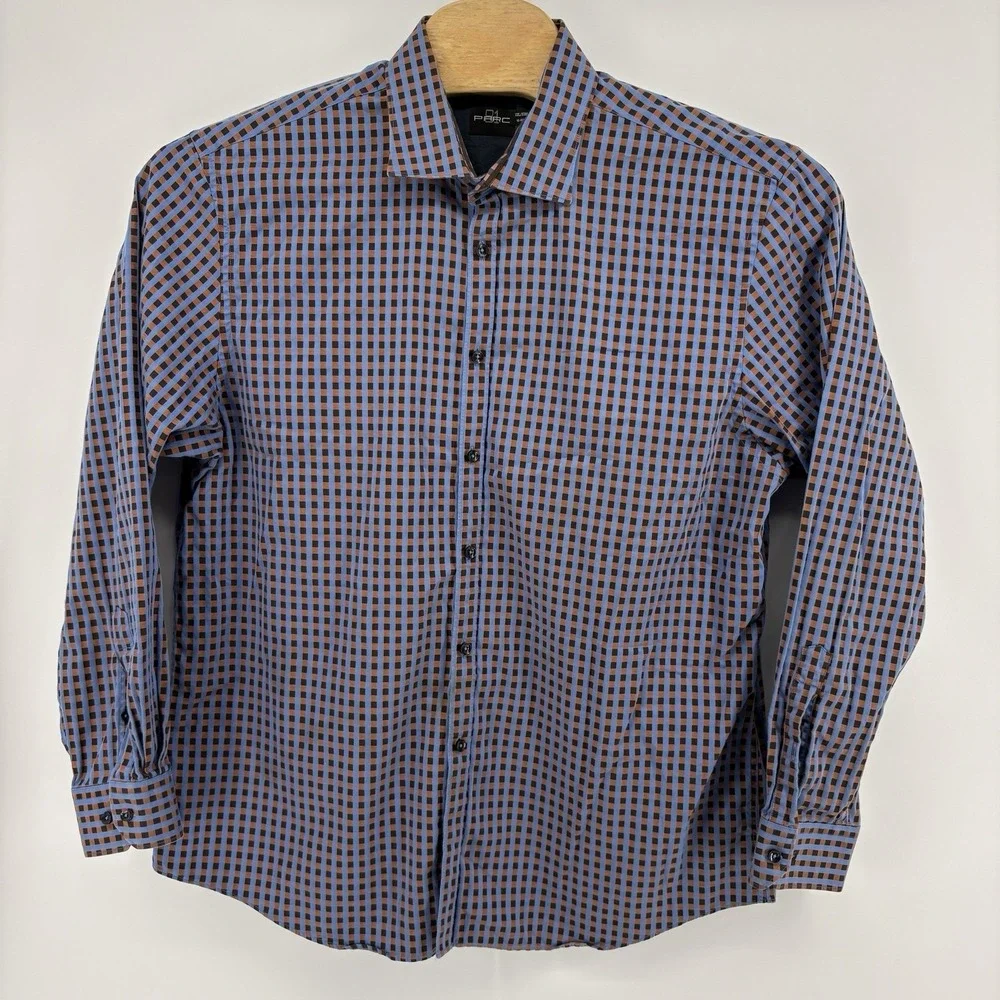 Parc 81 Men's XXL Blue Brown Argos Button Down Dress Shirt Business Casual‎